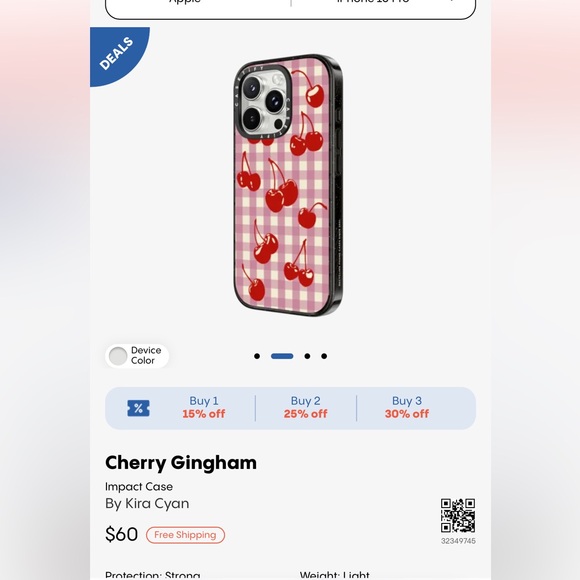 Casetify cherry gingham case iPhone 16 plus - Picture 3 of 5